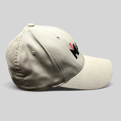 Raree Finds gray Yupoong Flexfit baseball cap with M Games logo embroidery, side profile view.
