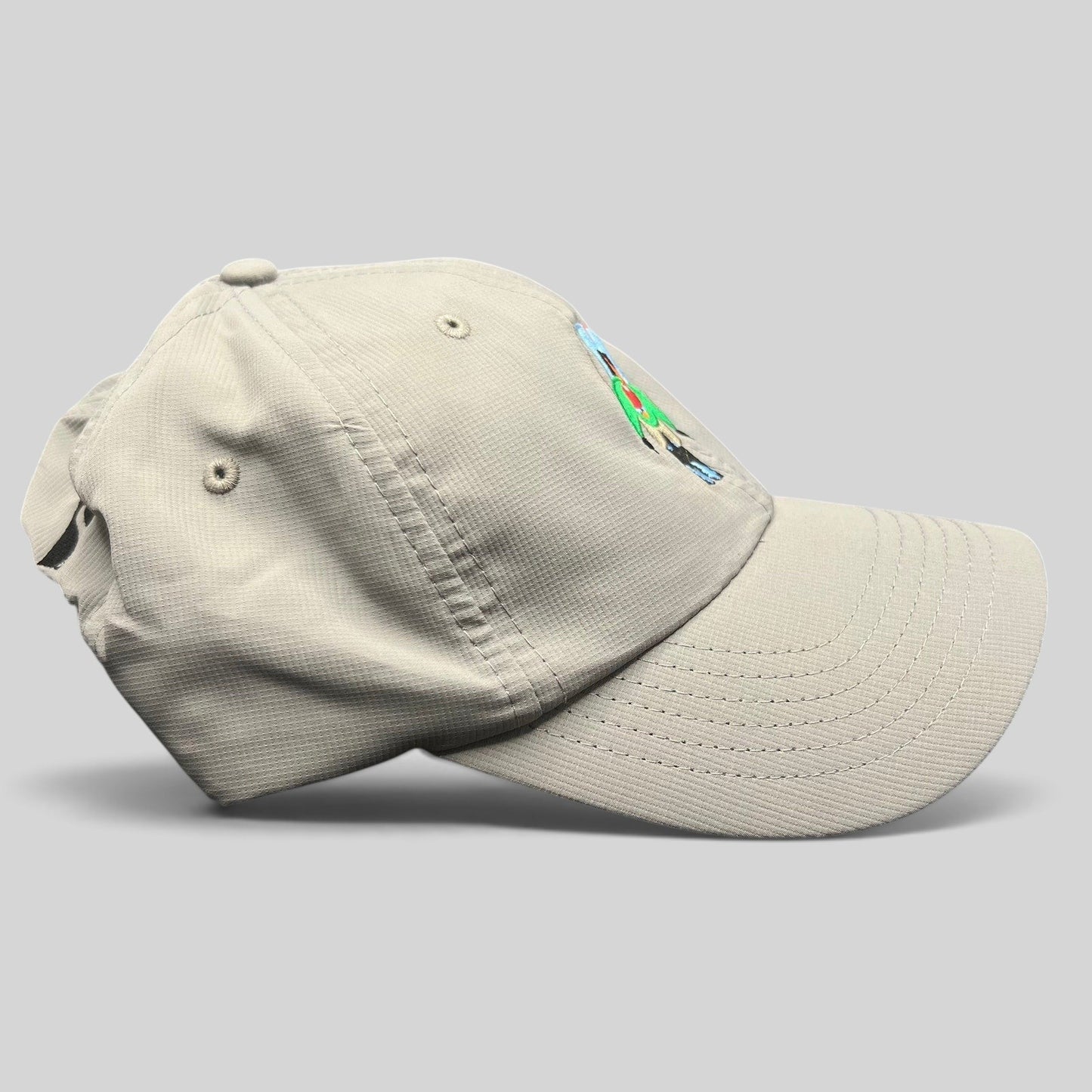 Raree Finds light gray Imperial performance strapback hat with an embroidered skier logo and grid texture fabric