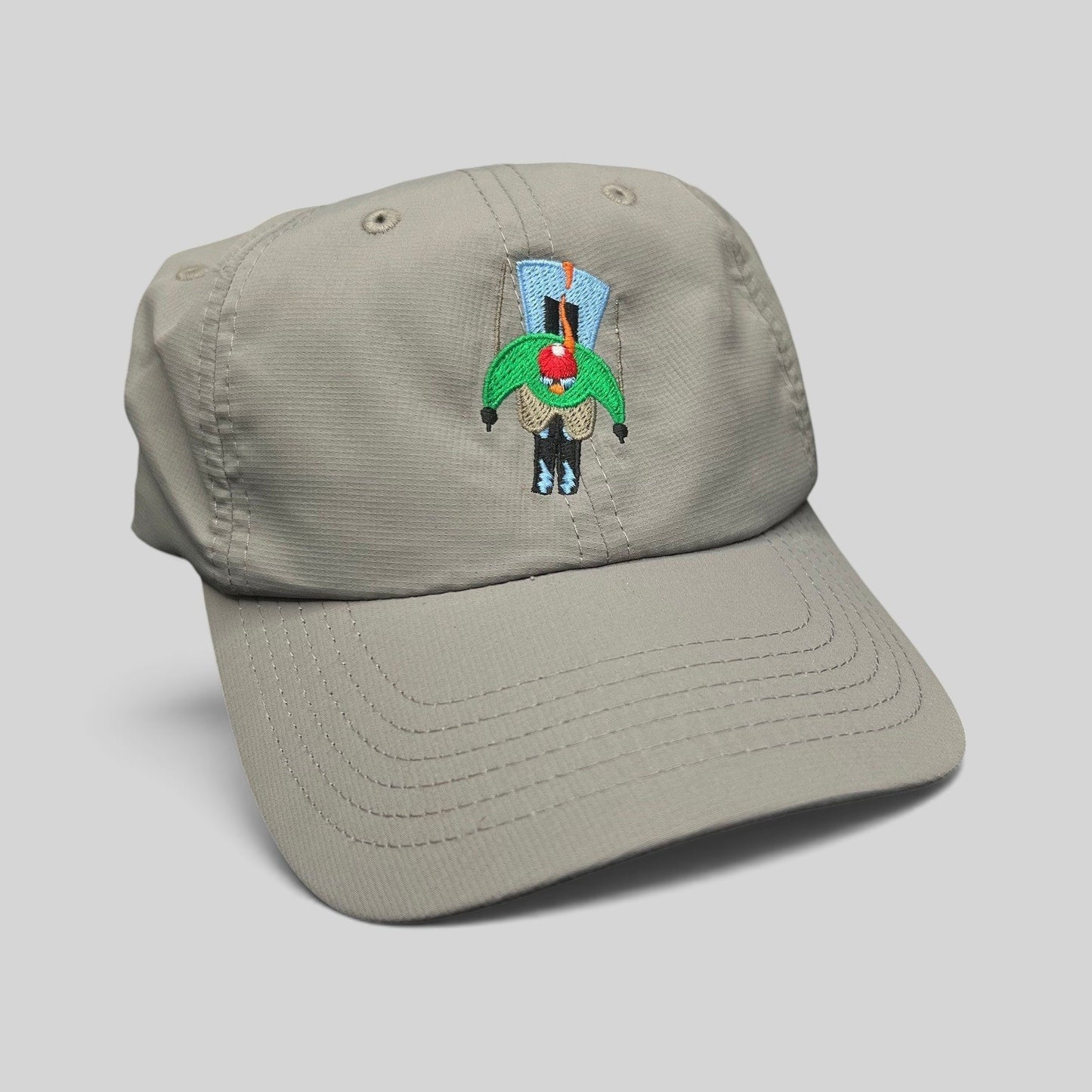 Raree Finds light gray Imperial performance strapback hat with an embroidered Aspen Snowmass skier logo on the front.