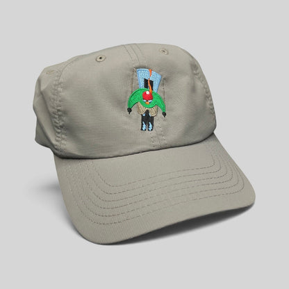 Raree Finds light gray Imperial performance strapback hat with an embroidered Aspen Snowmass skier logo on the front.