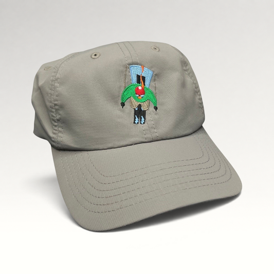 Raree Finds light gray Imperial performance strapback hat with an embroidered Aspen Snowmass skier logo on the front.