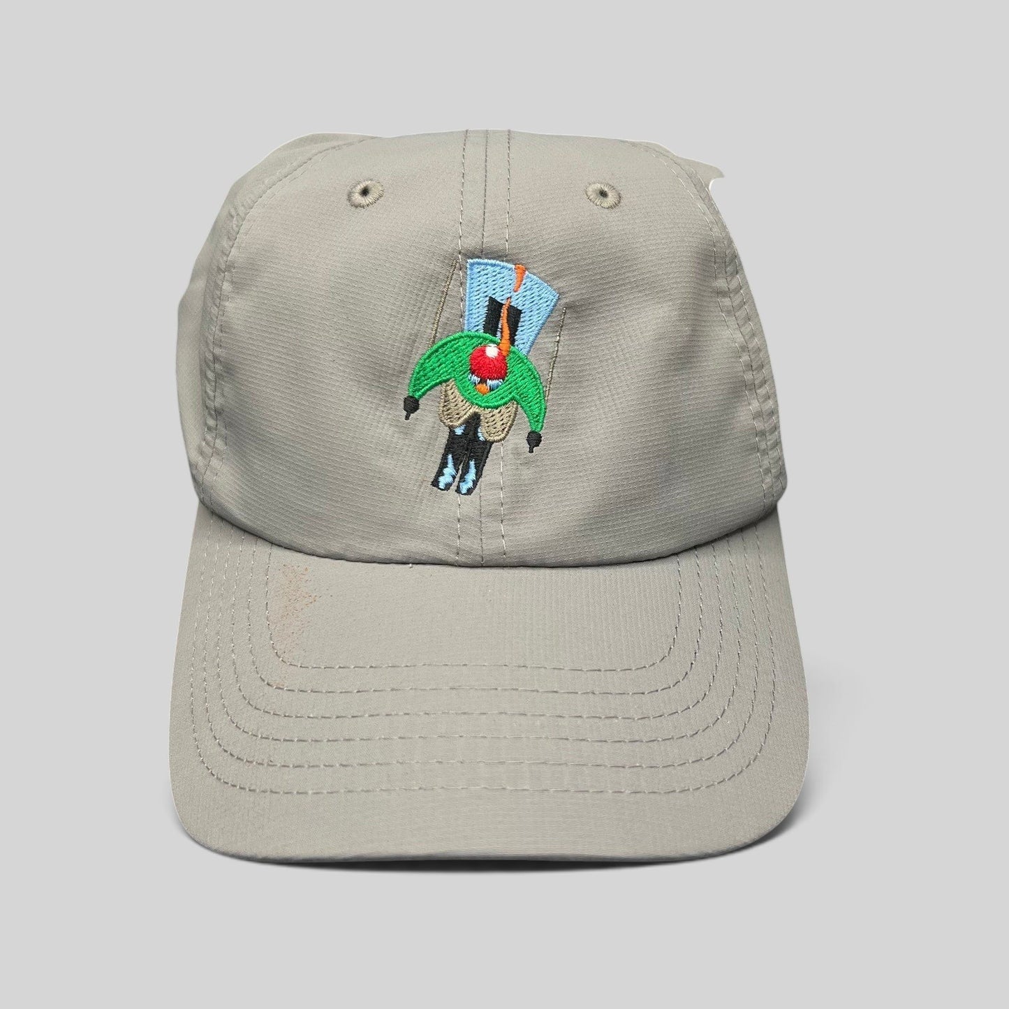 Raree Finds light gray Imperial performance strapback hat with an embroidered skier logo on the front