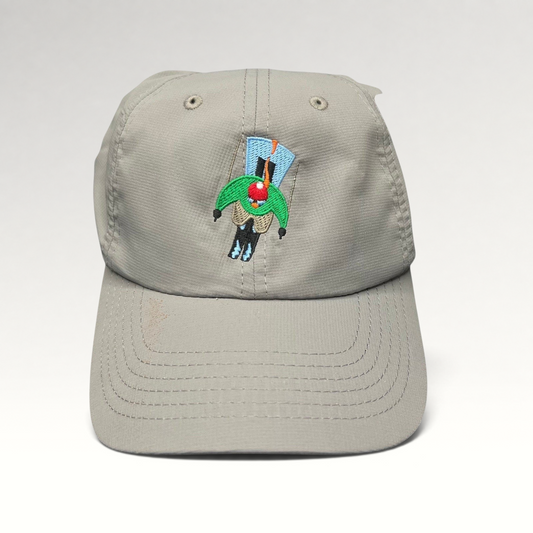Raree Finds light gray Imperial performance strapback hat with an embroidered skier logo on the front