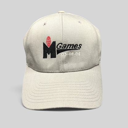 Raree Finds gray Yupoong Flexfit baseball cap with embroidered M Games logo and 2004 event dates in size S/M