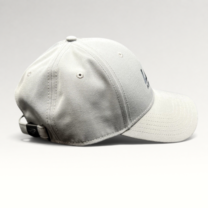 Raree Finds gray The North Face strapback hat with Lift Aircraft embroidery and black metal hardware side view