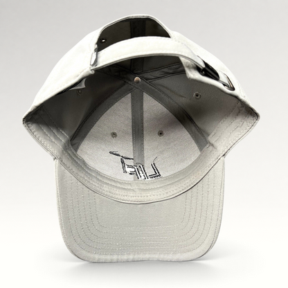 Raree Finds gray The North Face strapback hat with Lift Aircraft embroidery, showing interior six-panel construction.