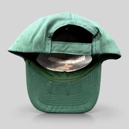 Raree Finds forest green fishing dad cap with adjustable strapback and embroidered slogan on the interior brim