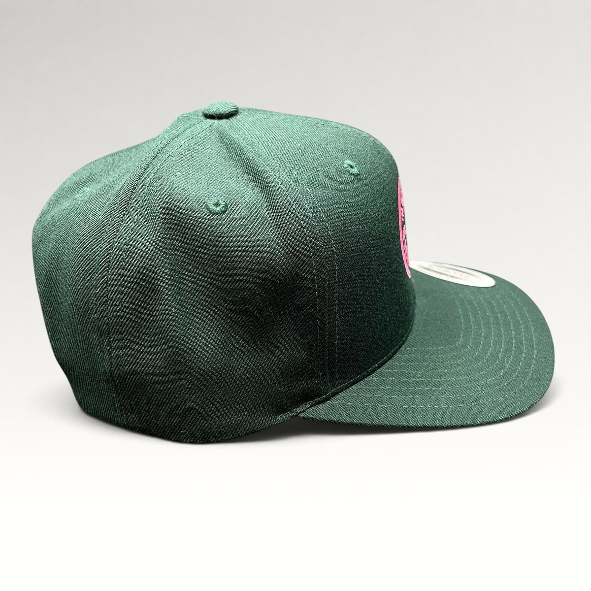 Raree Finds Penny Pound Ice dark green snapback hat with pink In Ice We Trust embroidery and structured wool blend