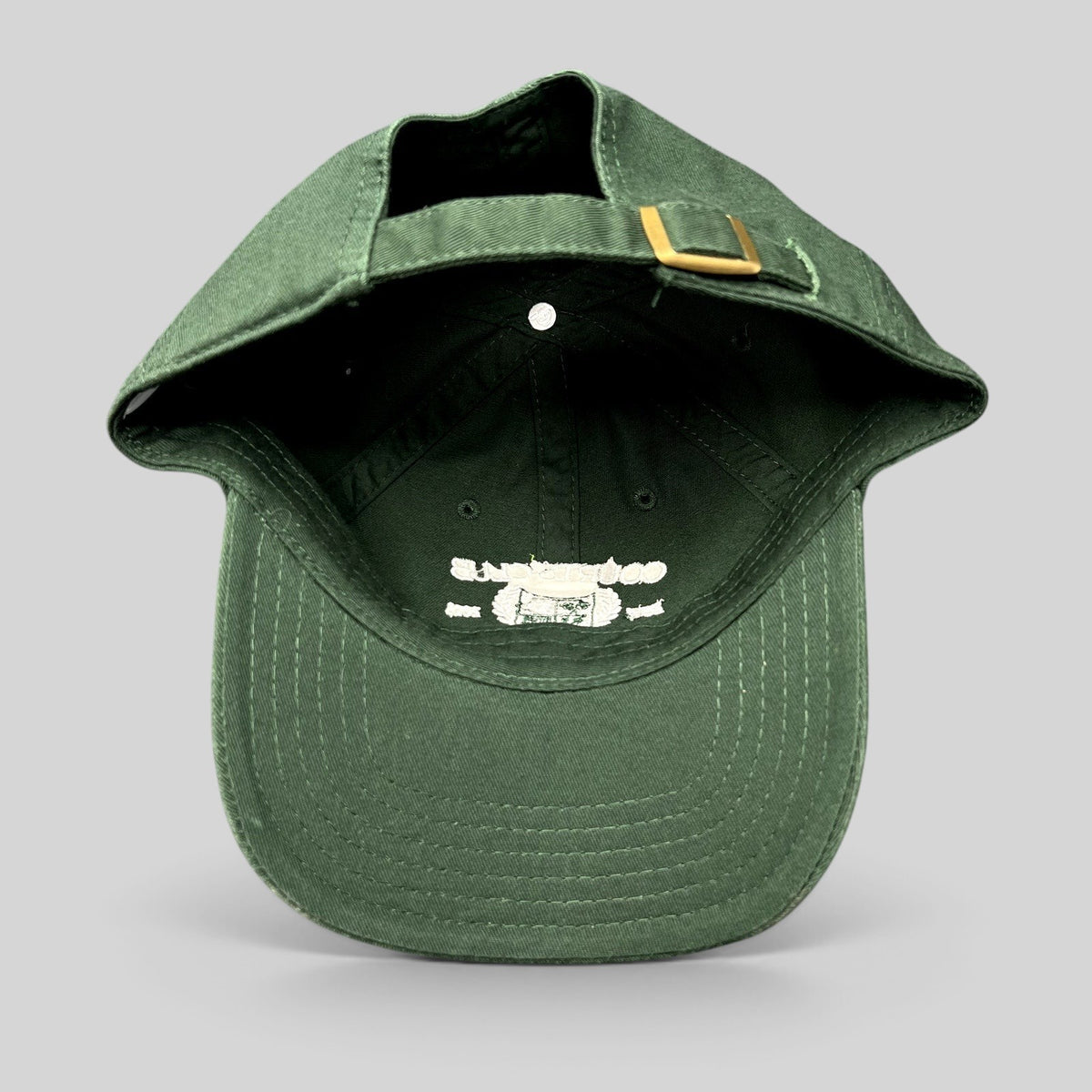 Raree Finds Courts Club Los Angeles dark green cotton strapback hat with adjustable brass buckle closure