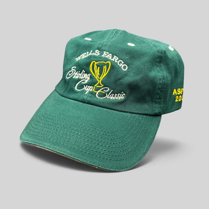 Raree Finds vintage green cotton strapback golf hat with Wells Fargo Sterling Cup Classic embroidered trophy graphic