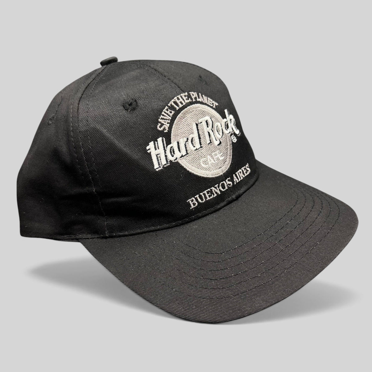 Raree Finds vintage black Hard Rock Cafe Buenos Aires snapback hat with white Save The Planet embroidered logo