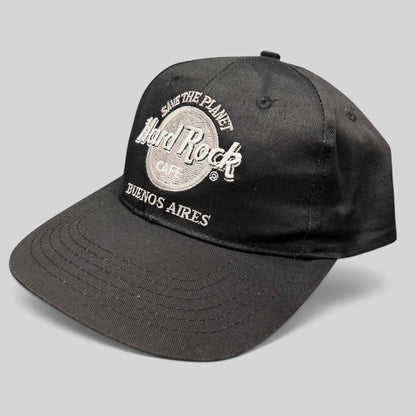 Raree Finds vintage black Hard Rock Cafe Buenos Aires snapback hat with white Save The Planet logo embroidery