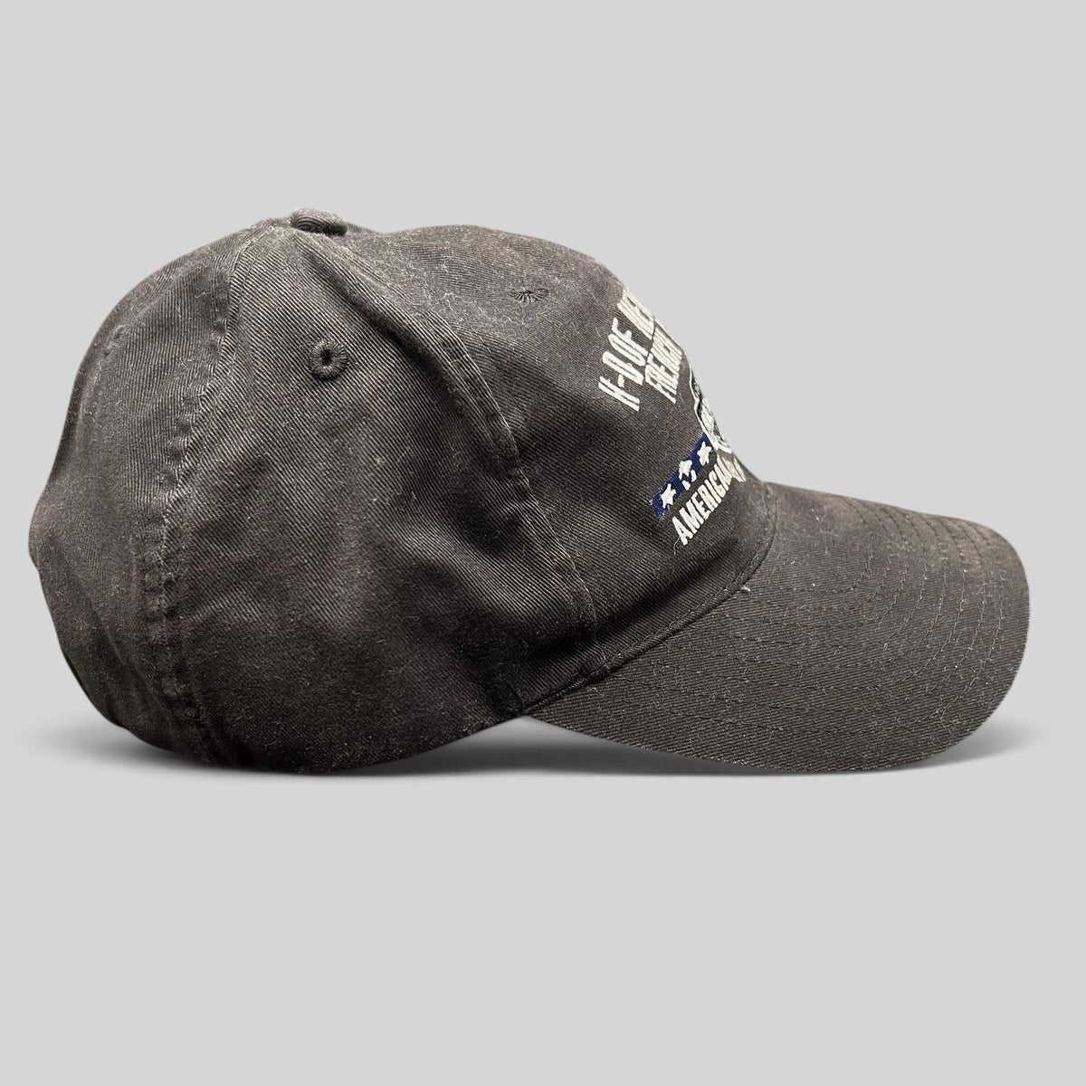 Raree Finds black cotton Harley-Davidson New Orleans French Quarter strapback hat with embroidered flag graphic
