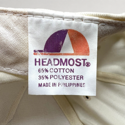 Raree Finds vintage Headmost snapback hat interior fabric care label showing material composition and origin