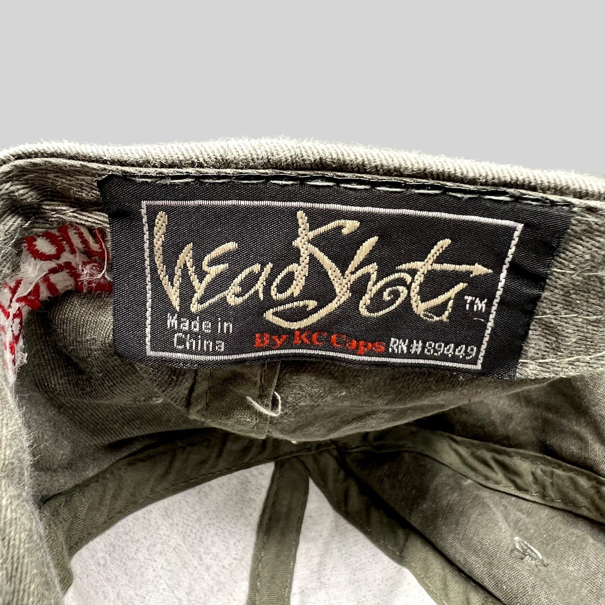 Raree Finds vintage HeadShot by KC Caps hat interior label showing brand details and origin