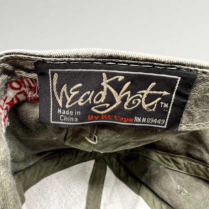 Raree Finds vintage HeadShot by KC Caps hat interior label showing brand details and manufacturing origin