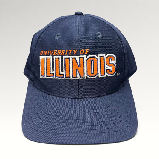 Raree Finds vintage 1990s University of Illinois navy cotton snapback hat with orange and white embroidered lettering
