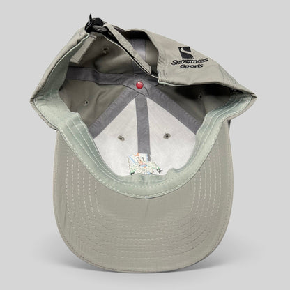 Raree Finds Imperial Aspen Snowmass Sports gray performance strapback hat interior view showing branding and lining