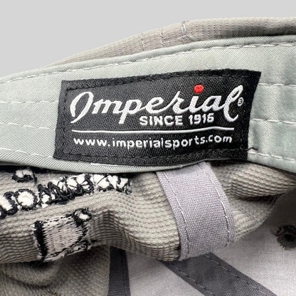 Raree Finds Imperial brand label inside a light gray performance fabric strapback hat with grid texture