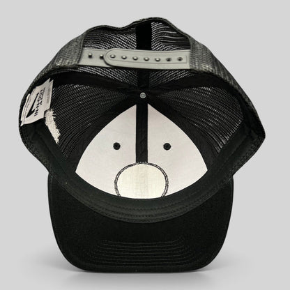 Raree Finds black In-N-Out Burger Rock 2 Freedom trucker hat interior view showing mesh back and snapback closure