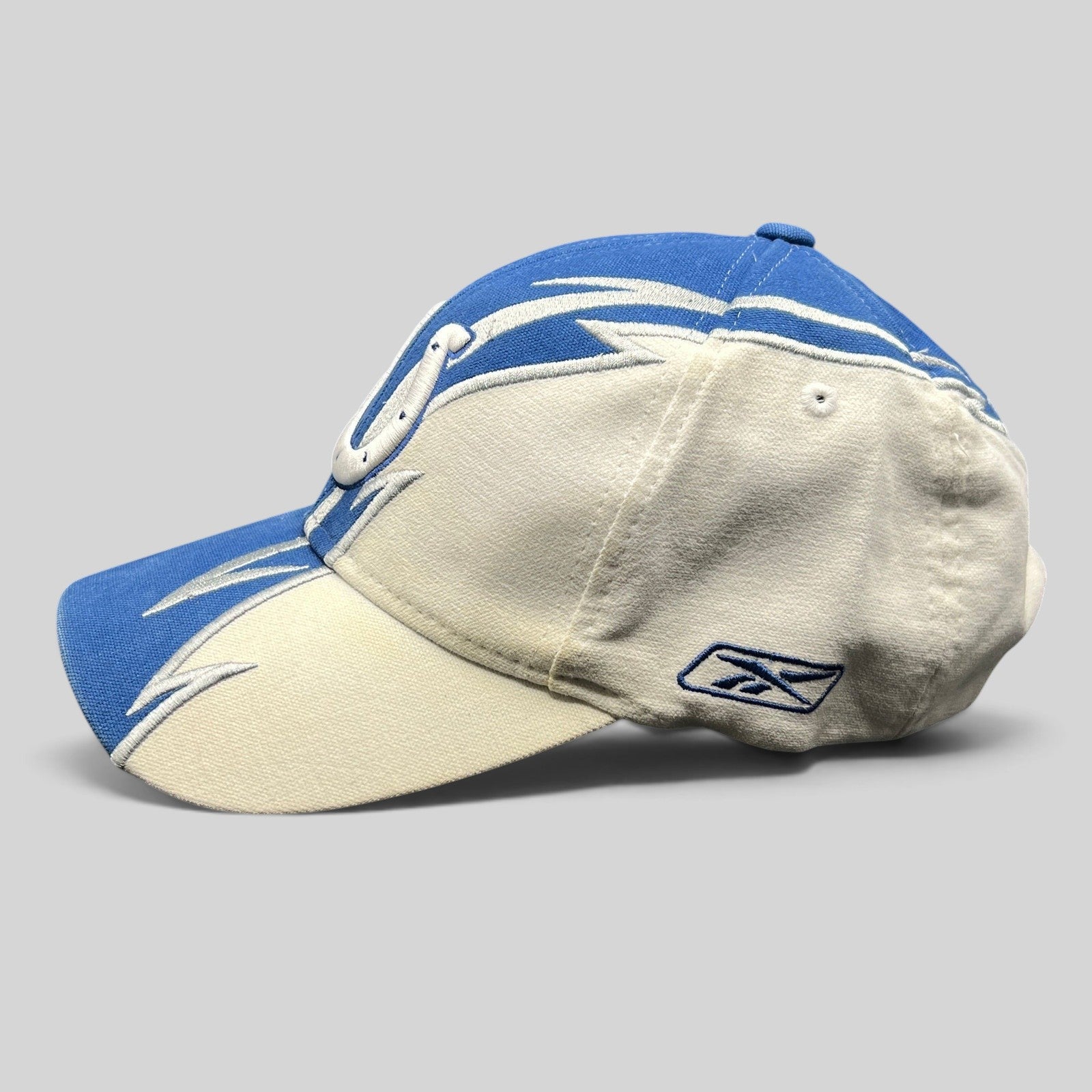Raree Finds vintage Reebok Indianapolis Colts NFL strapback hat in royal blue and white with embroidered graphics