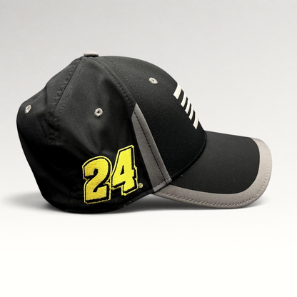 Raree Finds Jeff Gordon NASCAR A-Flex stretch hat in black and gray with yellow 24 embroidery on the side