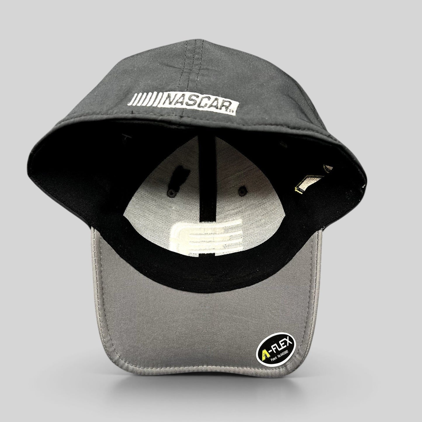 Raree Finds Jeff Gordon NASCAR A-Flex stretch hat in black and gray with embroidered NASCAR logo and brim detail