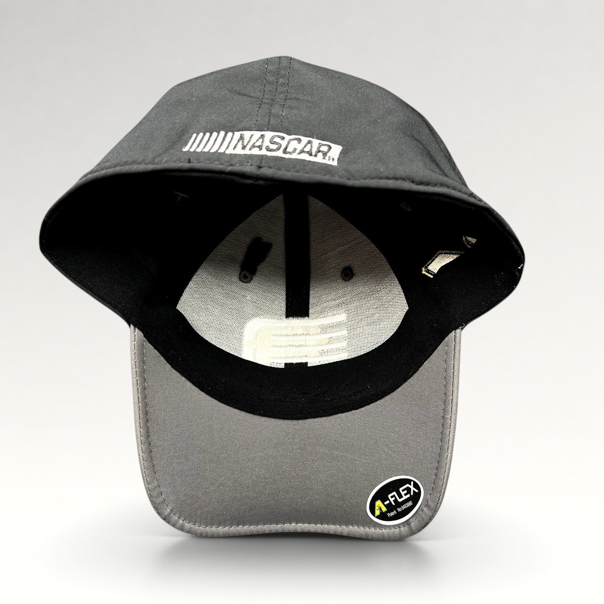 Raree Finds Jeff Gordon NASCAR A-Flex stretch hat in black and gray with embroidered NASCAR logo and brim detail