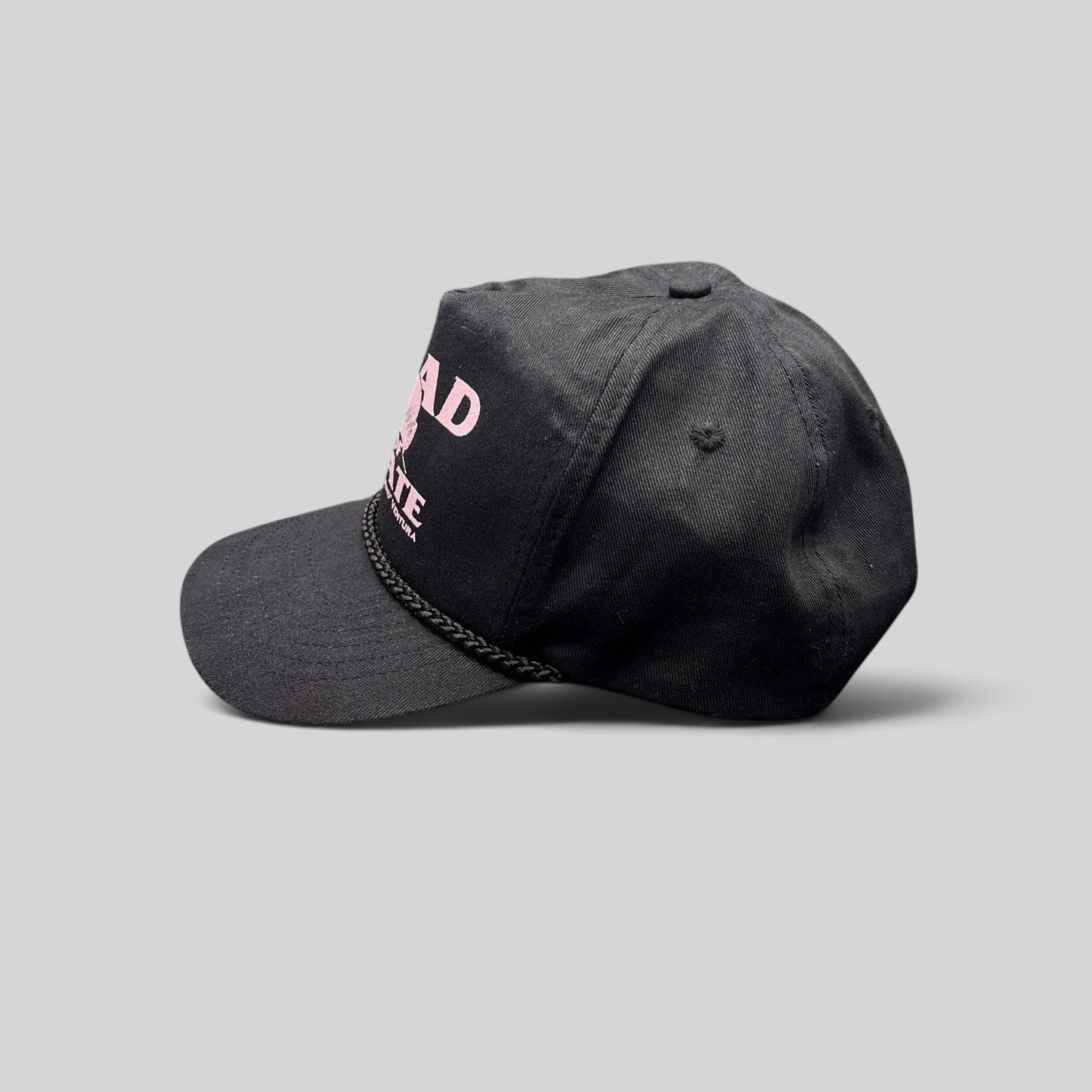Raree Finds vintage Jesse Ventura Head of State black cotton twill snapback hat with pink graphic and rope trim