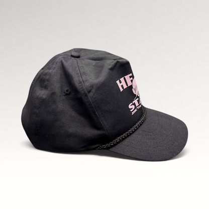 Raree Finds vintage Jesse Ventura Head of State black cotton snapback hat with pink graphic and front rope trim