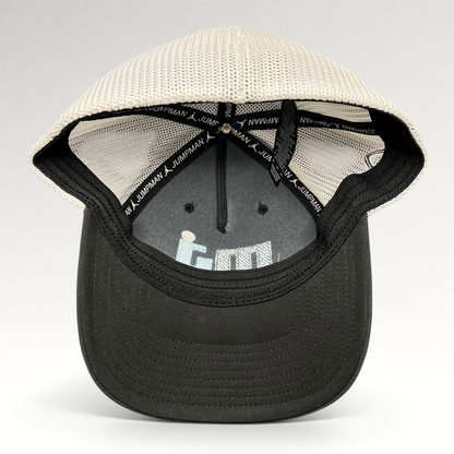 Raree Finds Michael Jordan MJ Invitational black and white mesh Flexfit golf hat, interior view showing branding.
