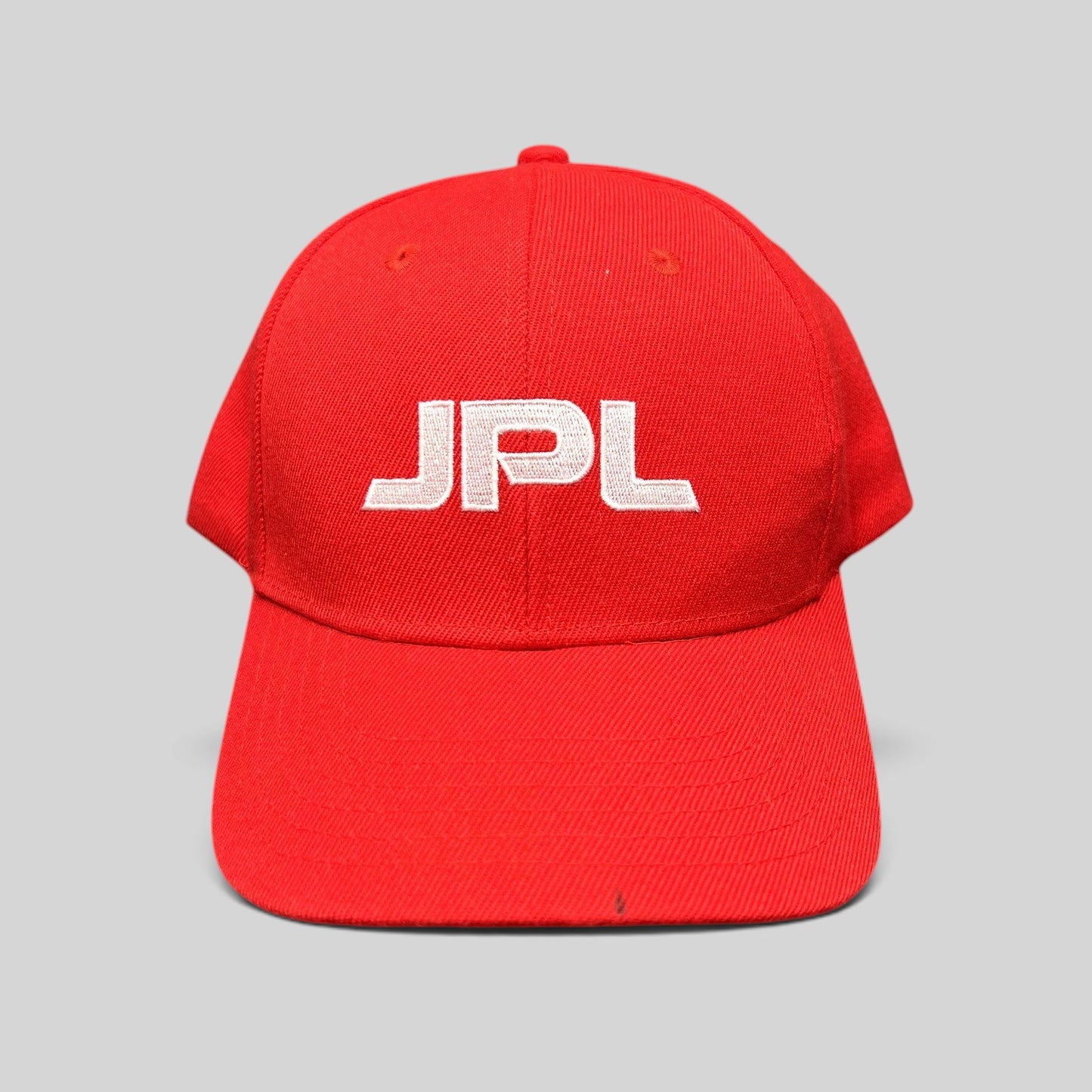 Raree Finds red JPL NASA snapback hat with white embroidered logo on front