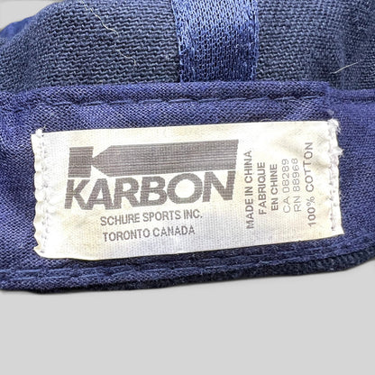 Raree Finds vintage Karbon 100% cotton navy blue hat interior label with manufacturing details