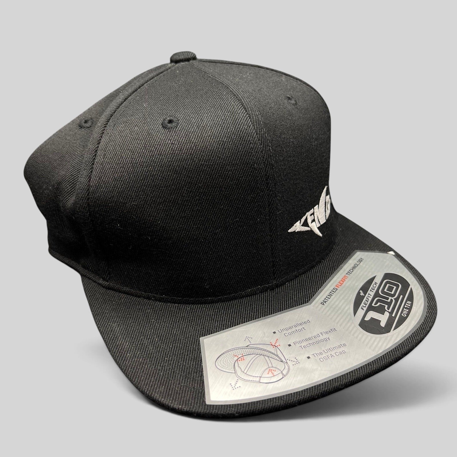Raree Finds black Kenichi Fishing Flexfit 110 snapback hat with white embroidered logo and flat brim