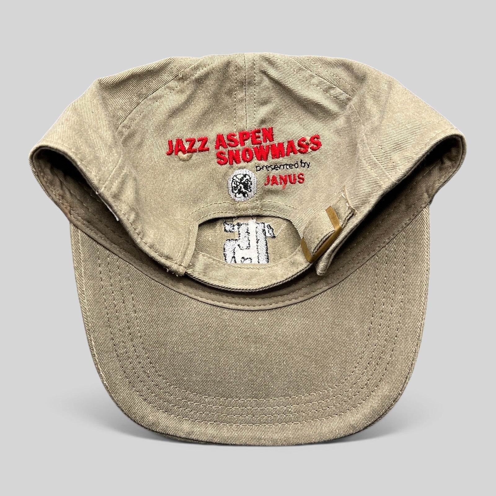 Raree Finds khaki garment-washed cotton dad hat with Jazz Aspen Snowmass 15 Years interior embroidery and strapback