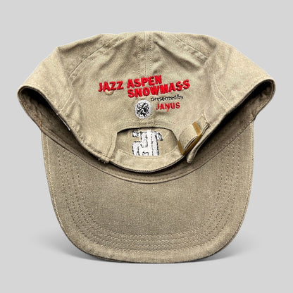 Raree Finds khaki garment-washed cotton dad hat with Jazz Aspen Snowmass 15 Years interior embroidery and strapback