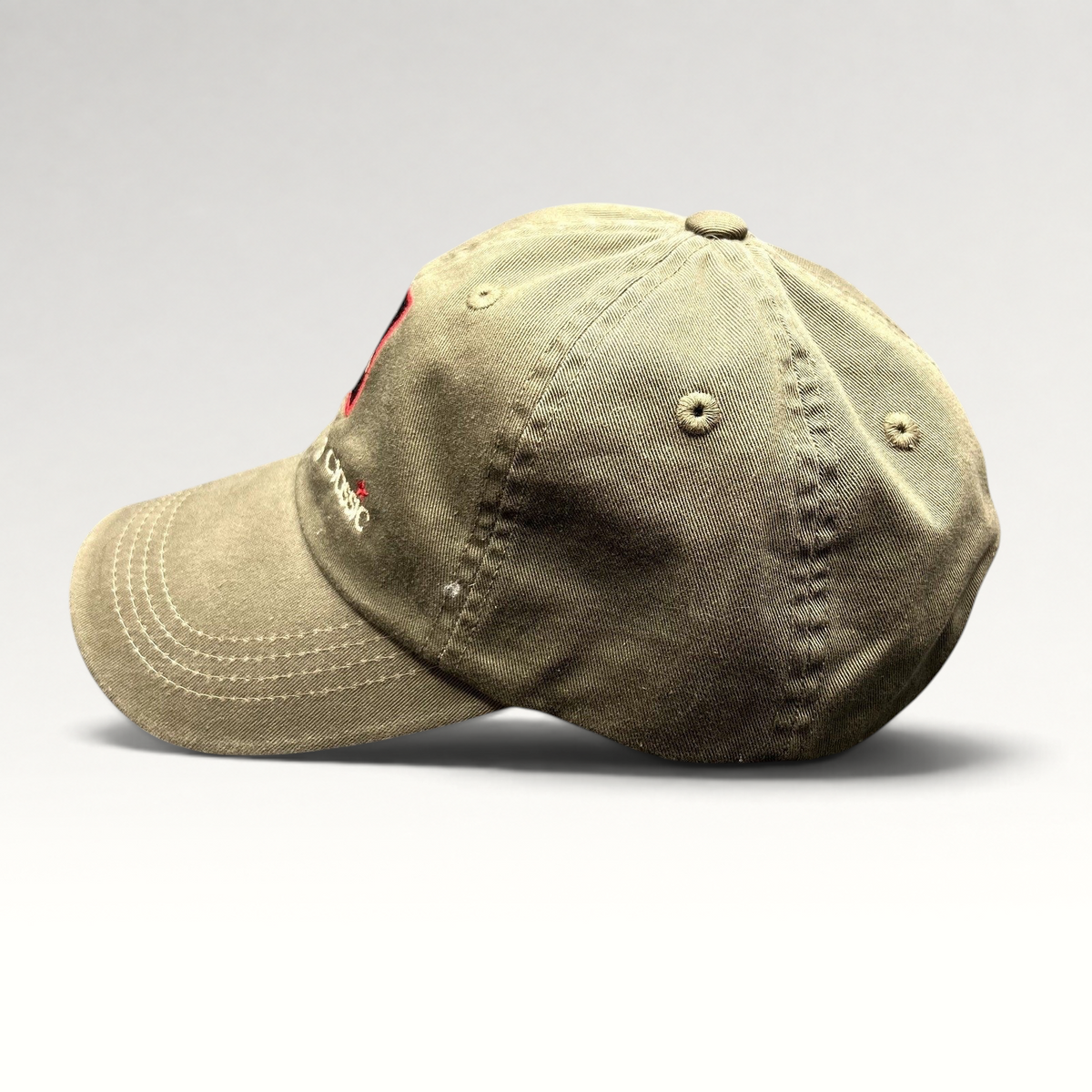Raree Finds khaki cotton twill Memorial Day Classic strapback hat with embroidered logo and unstructured profile