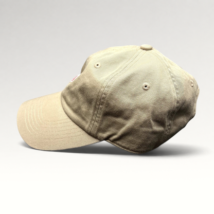Raree Finds khaki Danton cotton twill strapback hat with a six-panel design and minimalist embroidered logo