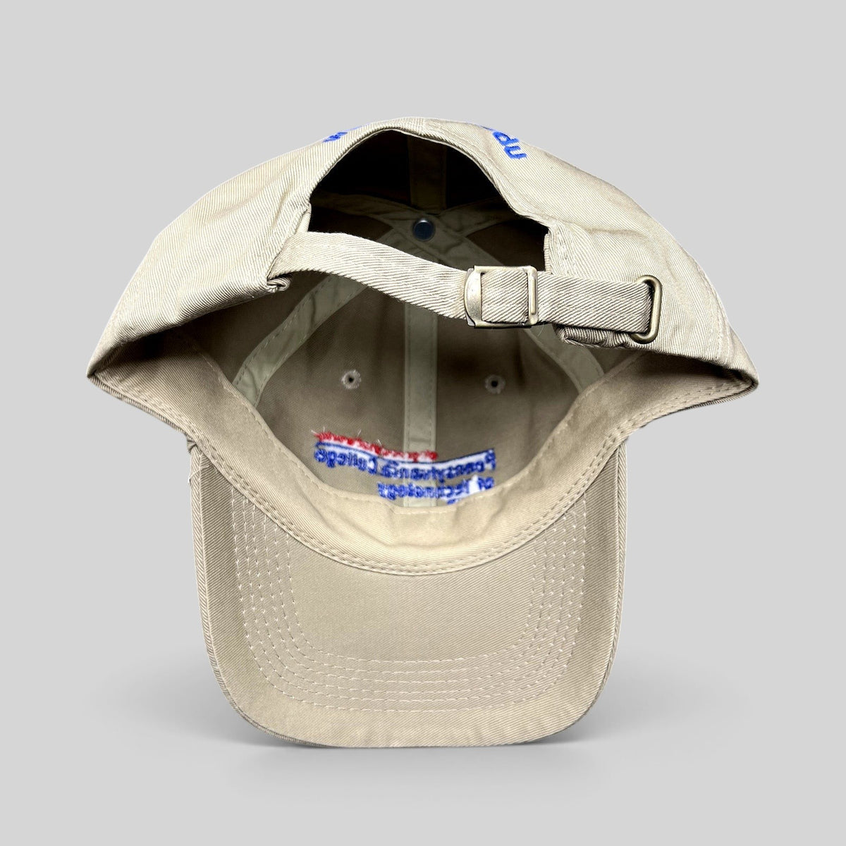 Raree Finds vintage khaki strapback hat with embroidered Pennsylvania College of Technology and brass-tone closure