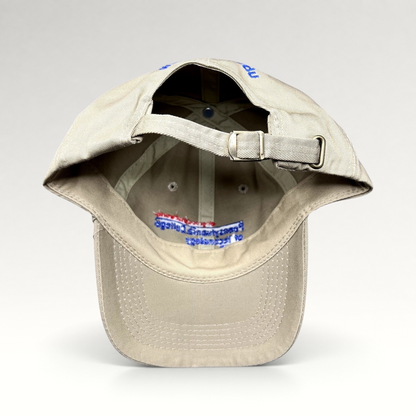 Raree Finds vintage khaki strapback hat with embroidered Pennsylvania College of Technology and brass-tone closure