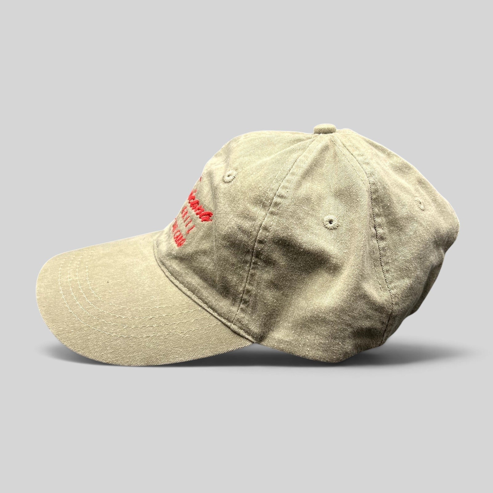 Raree Finds vintage khaki cotton strapback hat with red embroidered Tropicana Bar & Grill logo from San Jose Del Cabo