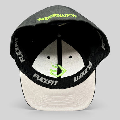 Raree Finds black and green Krank Golf Flexfit hat showing interior branding and #KrankNation embroidery