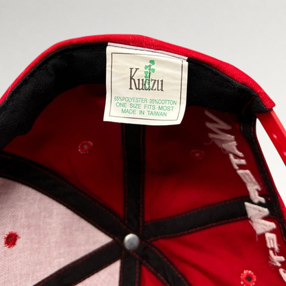 Raree Finds vintage Kudzu Taiwan hat interior label showing polyester cotton blend and manufacturing details