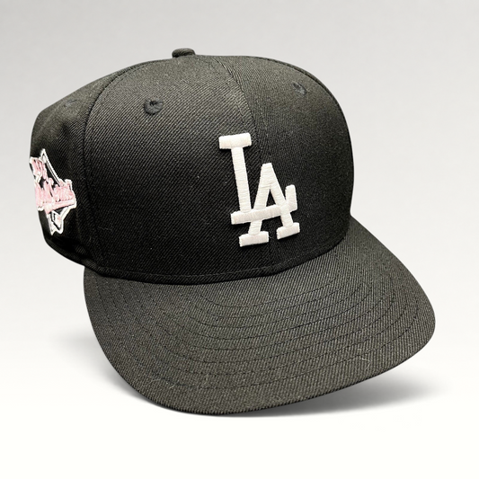 Raree Finds New Era LA Dodgers 59FIFTY fitted hat in black wool with white embroidered LA logo and side patch
