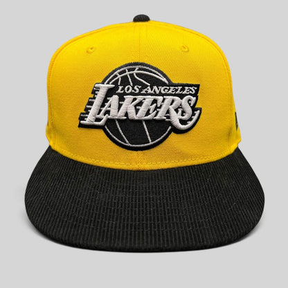 Raree Finds Los Angeles Lakers 9FIFTY snapback hat with a gold crown and black corduroy brim featuring team embroidery.