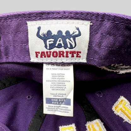 Raree Finds Los Angeles Lakers hat interior label showing Fan Favorite branding and 100% cotton material details