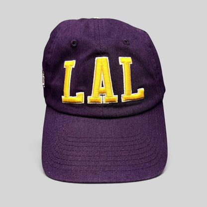 Raree Finds purple Los Angeles Lakers LAL strapback hat with yellow tackle twill embroidery on a cotton crown.