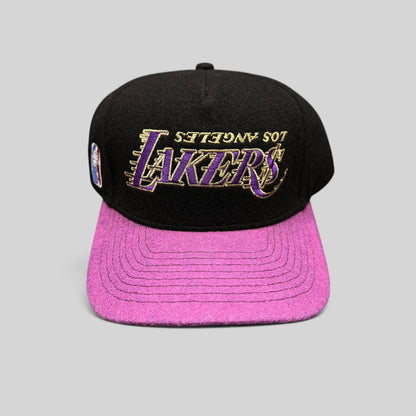 Raree Finds Kill the Hype Los Angeles Lakers snapback hat with black wool crown, purple felt brim, and gold logo.
