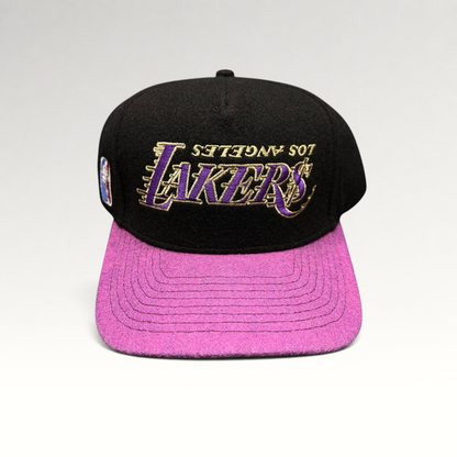 Raree Finds Kill the Hype Los Angeles Lakers snapback hat with black wool crown, purple felt brim, and gold logo.