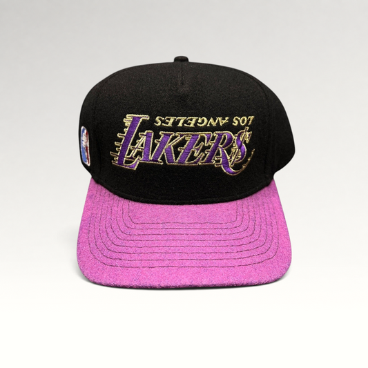 Raree Finds Kill the Hype Los Angeles Lakers snapback hat with black wool crown, purple felt brim, and gold logo.